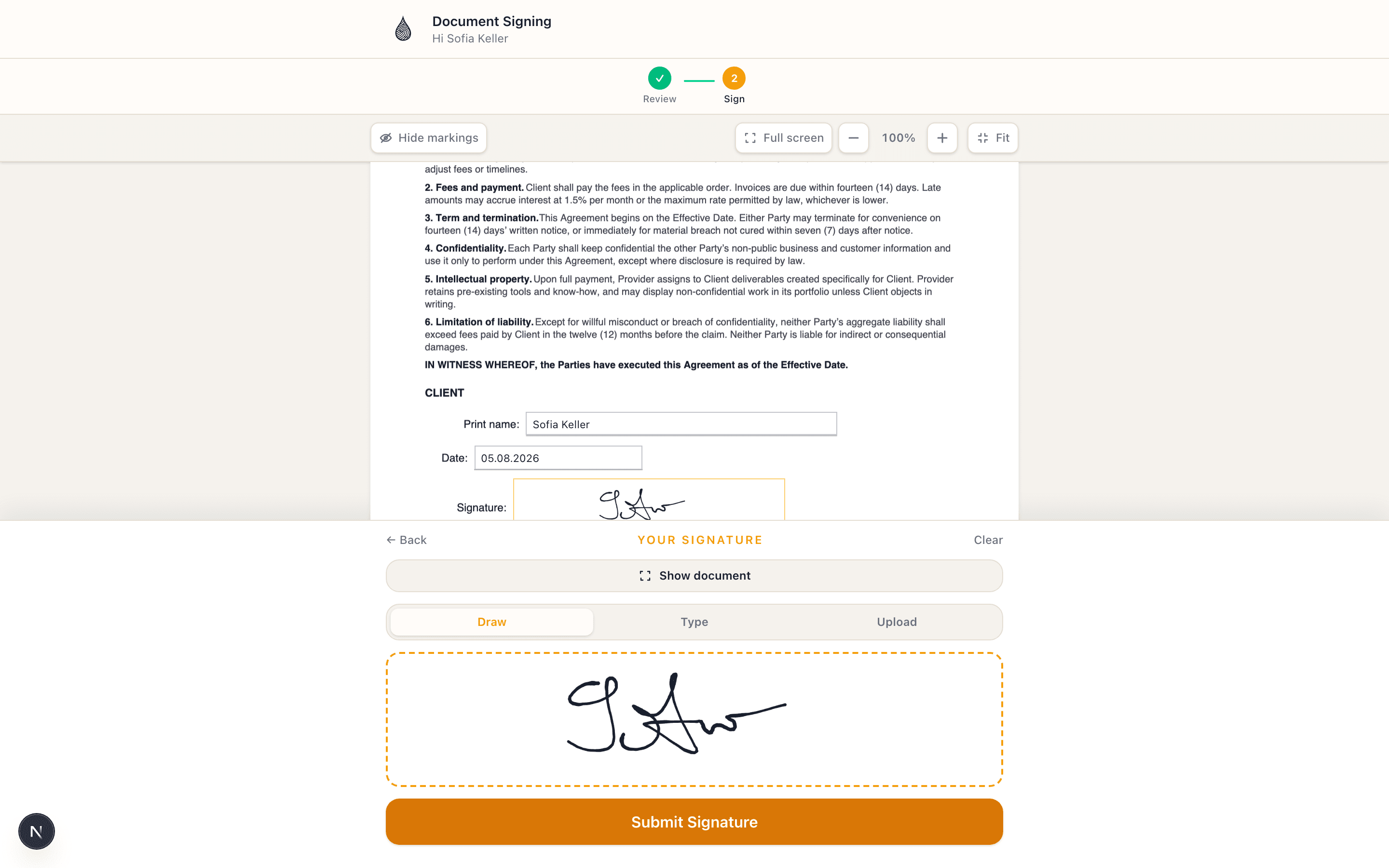 FingerInk signature pad - draw and submit a handwritten signature