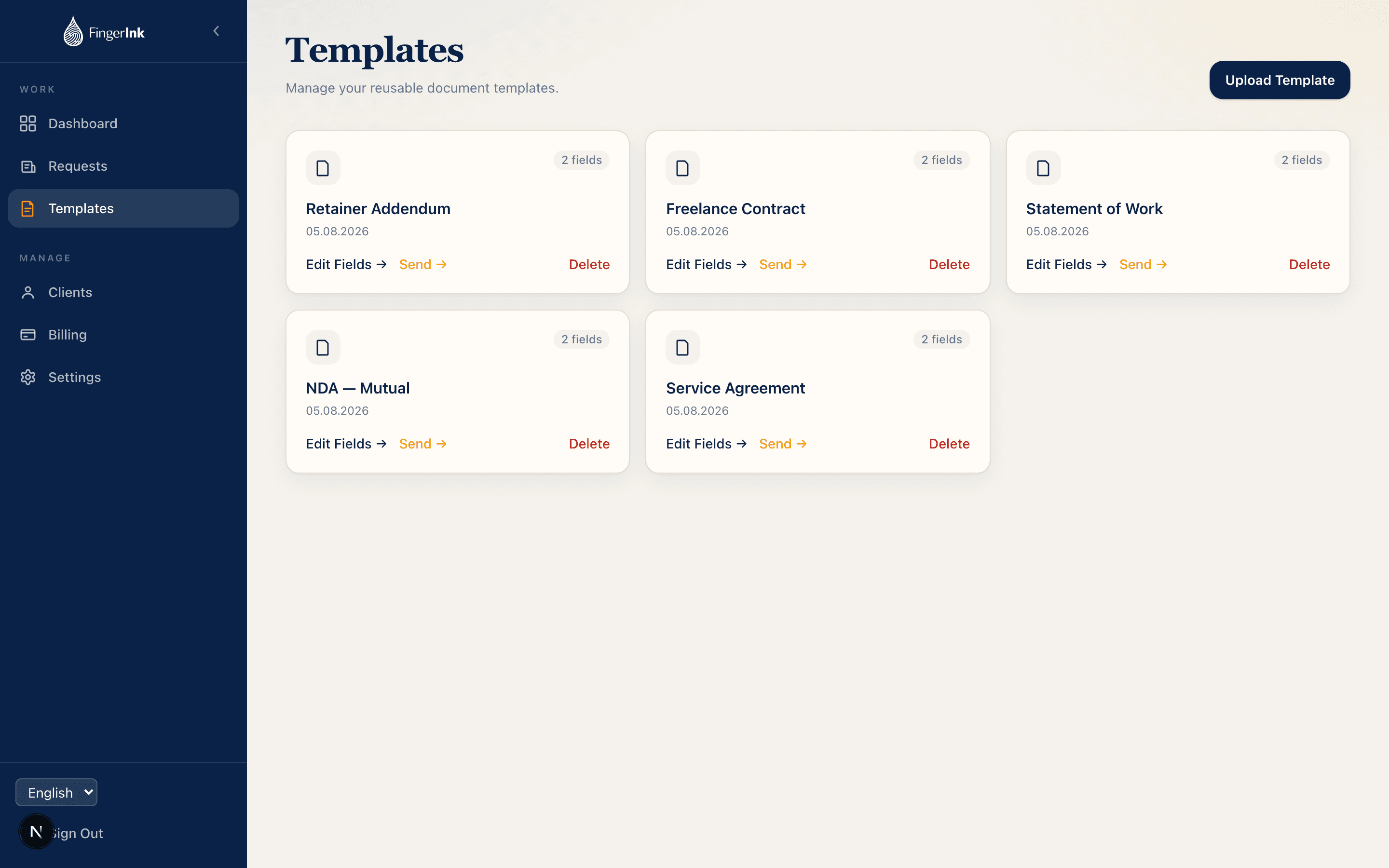 FingerInk templates list